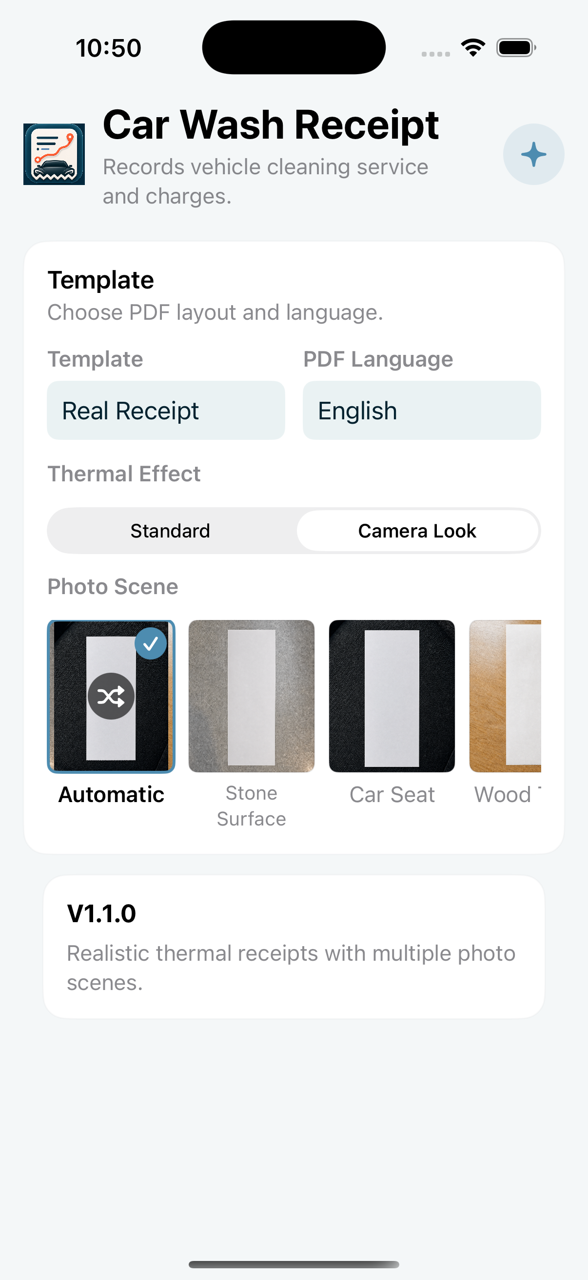 RideReceipt English Real Receipt template and photo scene controls
